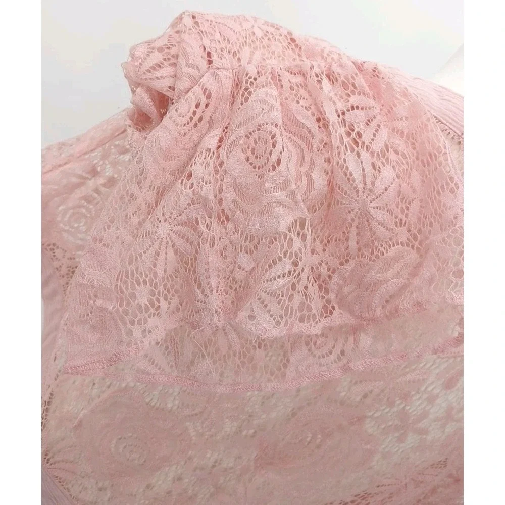 Pink Floral Rose Lace Ruffle Flared Sleeve Cardigan Tagless Size Med Valentines